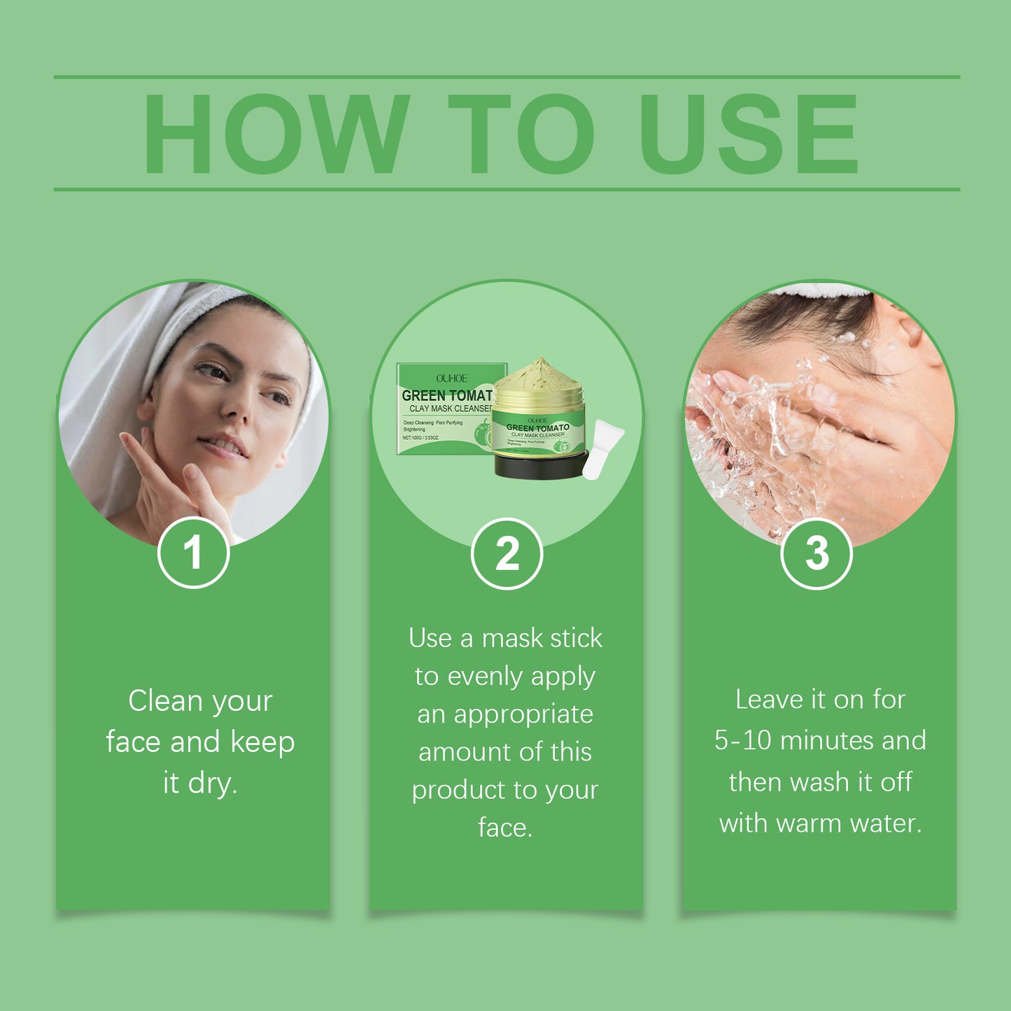 OUHOE Green Tomato Clean Clay Film Hydrating, Firming, Cleansing And Purifying Pores Facial Skin Smear Clay Film